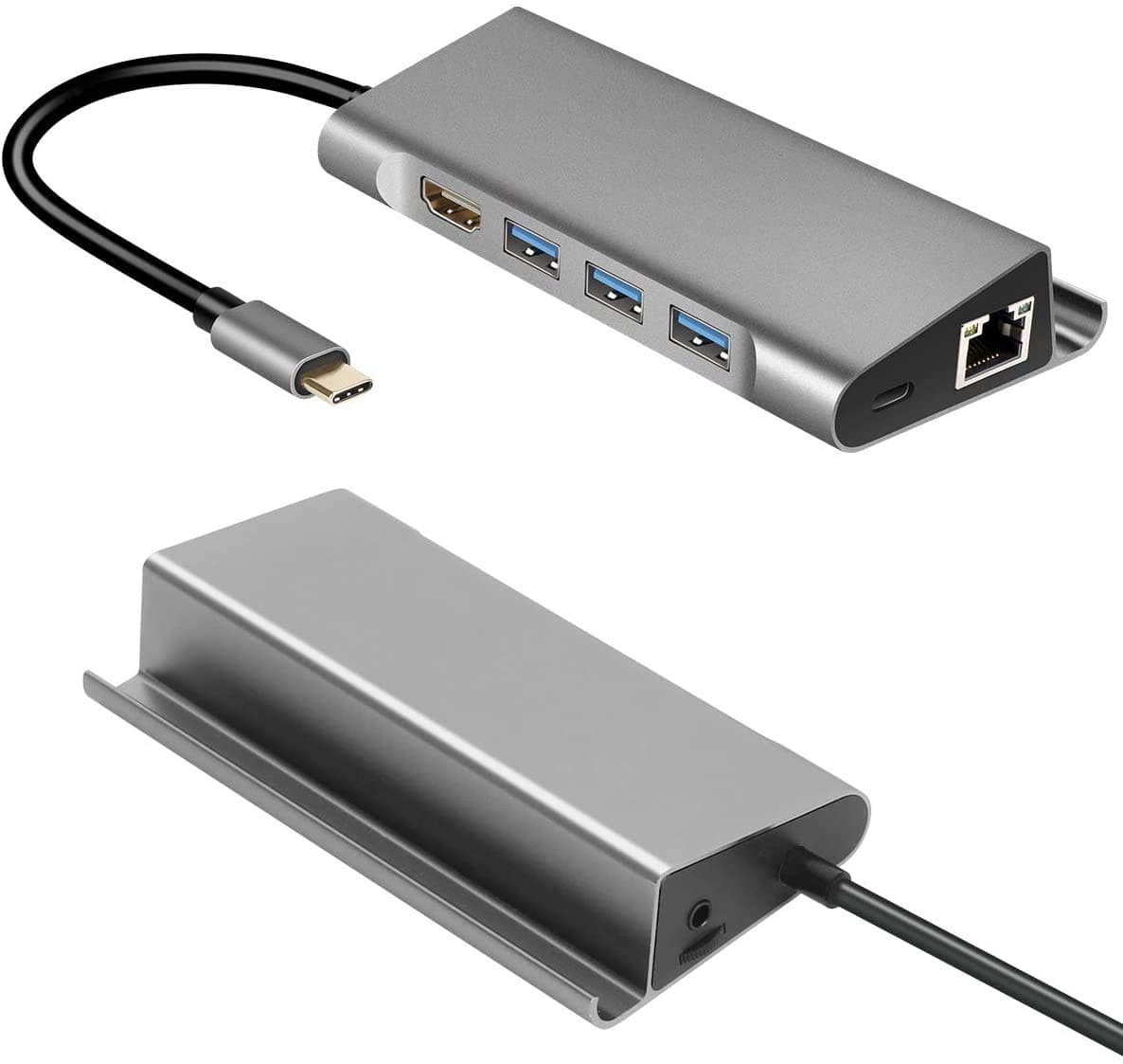 USB C Hub 8-in-1 USB C Adapter, Type C Hub with RJ45 4K HDMI 3xUSB3.0 Power Delivery Port SD/TF Slot for MacBook/MacBook Pro MacBook Air MacBook Pro, XPS More Type C Devices (Silver) (Silver)