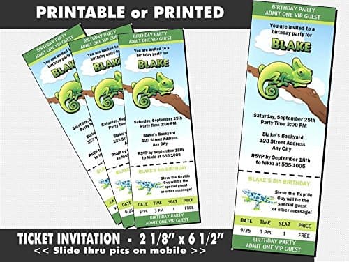 Lizard Iguana Birthday Party Ticket Invitation, Printable or Printed Option