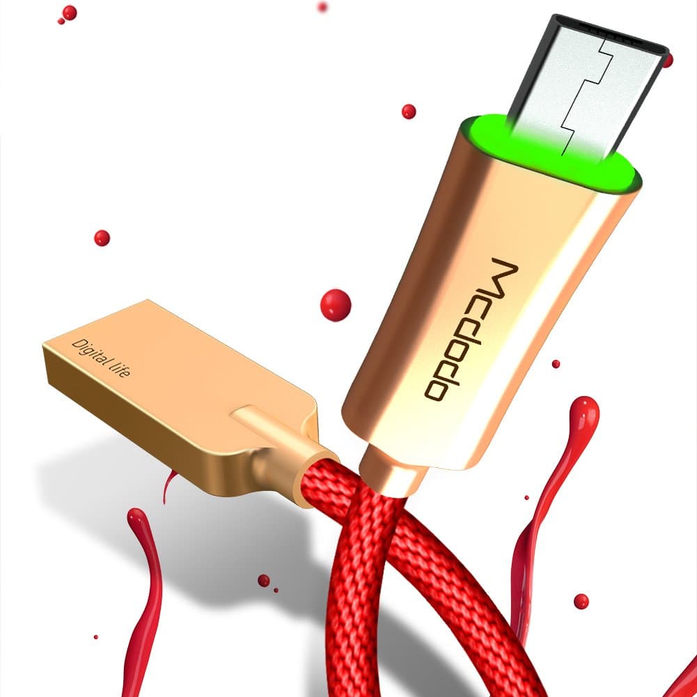 Mcdodo Micro USB Cable Android Charger Auto Disconnect QC 3.0 Fast Charging Cord Nylon Braided Smart Charging Cable for Samsung Galaxy S6 S7 Edge J7 Note 5,LG,Kindle,Xbox,PS4 and More(Red,1.5M)