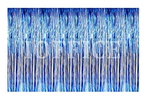 Metallic Blue Foil Fringe Curtains 12 ft X 8 ft. Door Window Curtain Party Decoration (12' x 8', Blue)
