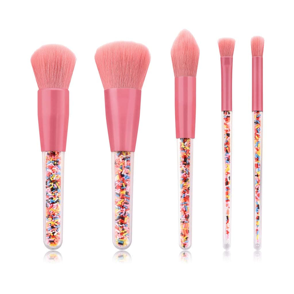 Rainbow Candy Makeup Brush Set, Makeup Brushes Premium Synthetic Foundation, Concealers, Eyeshadow, Prefect Gift for Sister Girlfriend 5pcs Pink