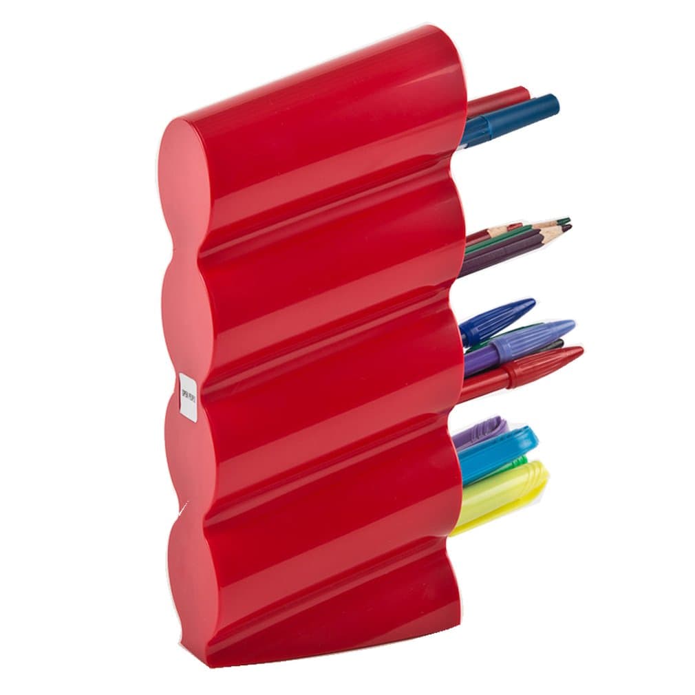 Open People Wave Pen Holder Pencil Holder 4 Division for Short Pens (Red)