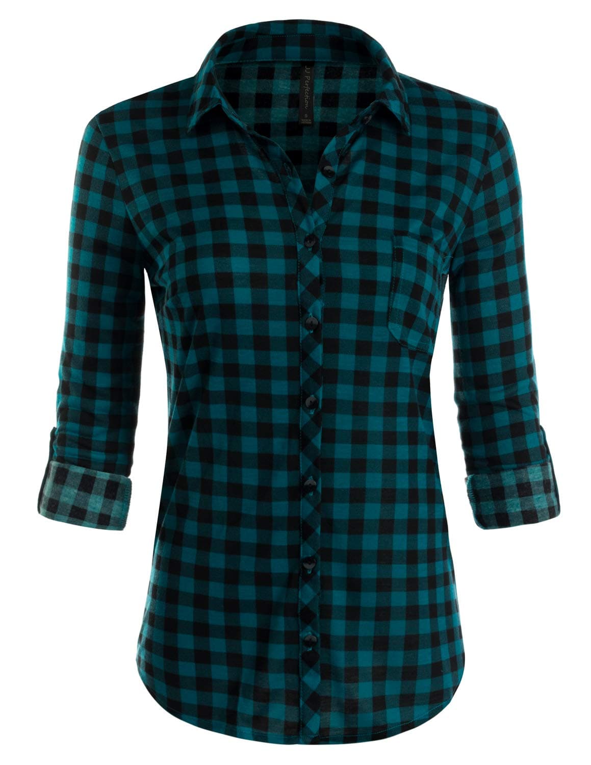 JJ Perfection Womens Long Sleeve Collared Button Down Plaid Flannel Shirt