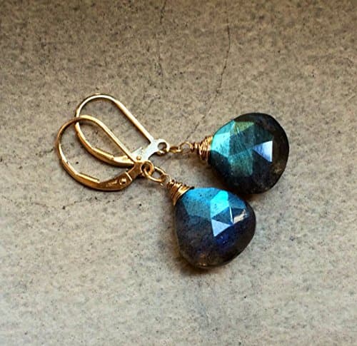 Natural Rainbow Labradorite 14k Gold Leverbacks Earrings