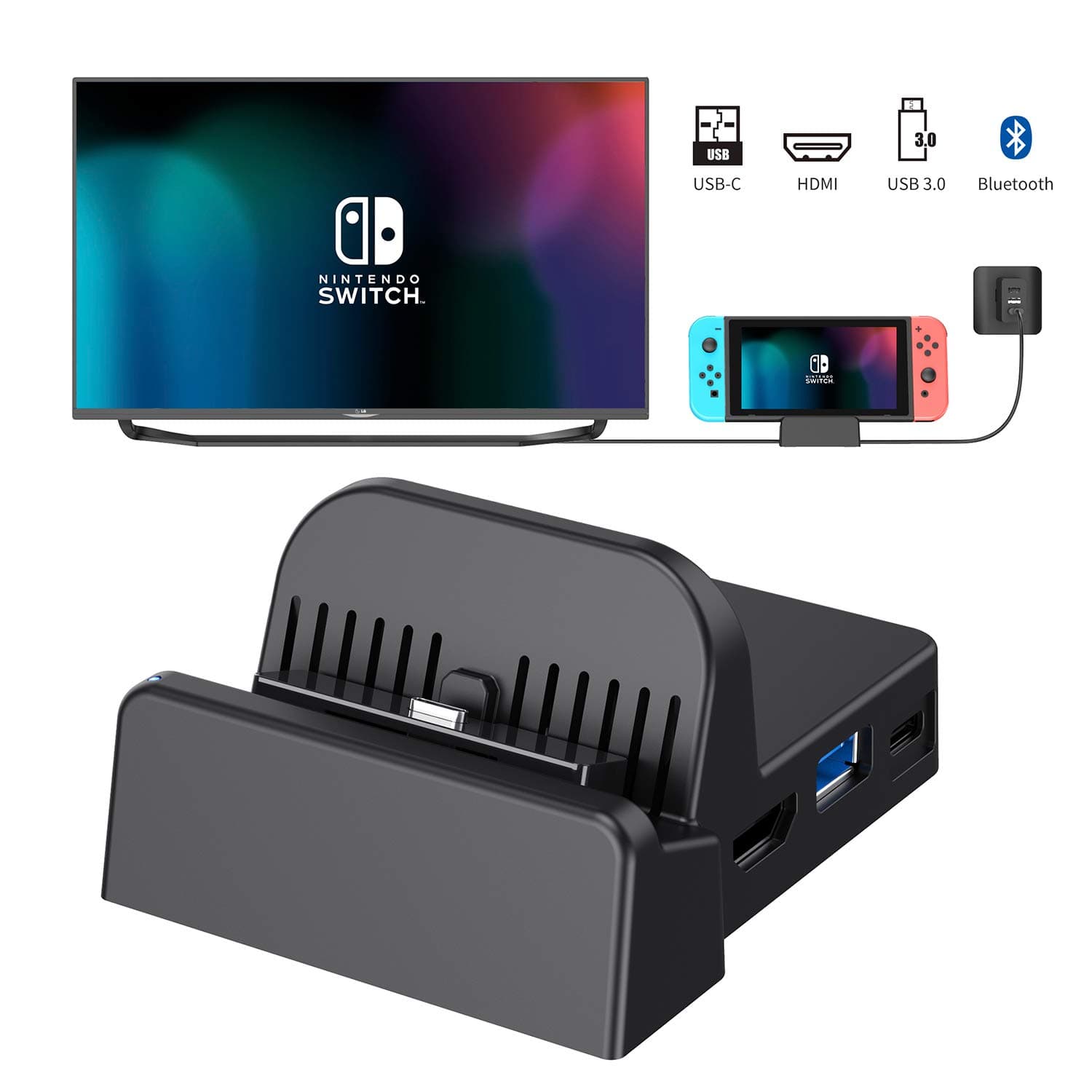 OLCLSS Nintendo Switch Dock with Bluetooth Adjustable Switch Docking Station with Type-C Input Interface Mini HDMI Video Conversion Dock Base with LED Indicator for Nintendo Switch Host