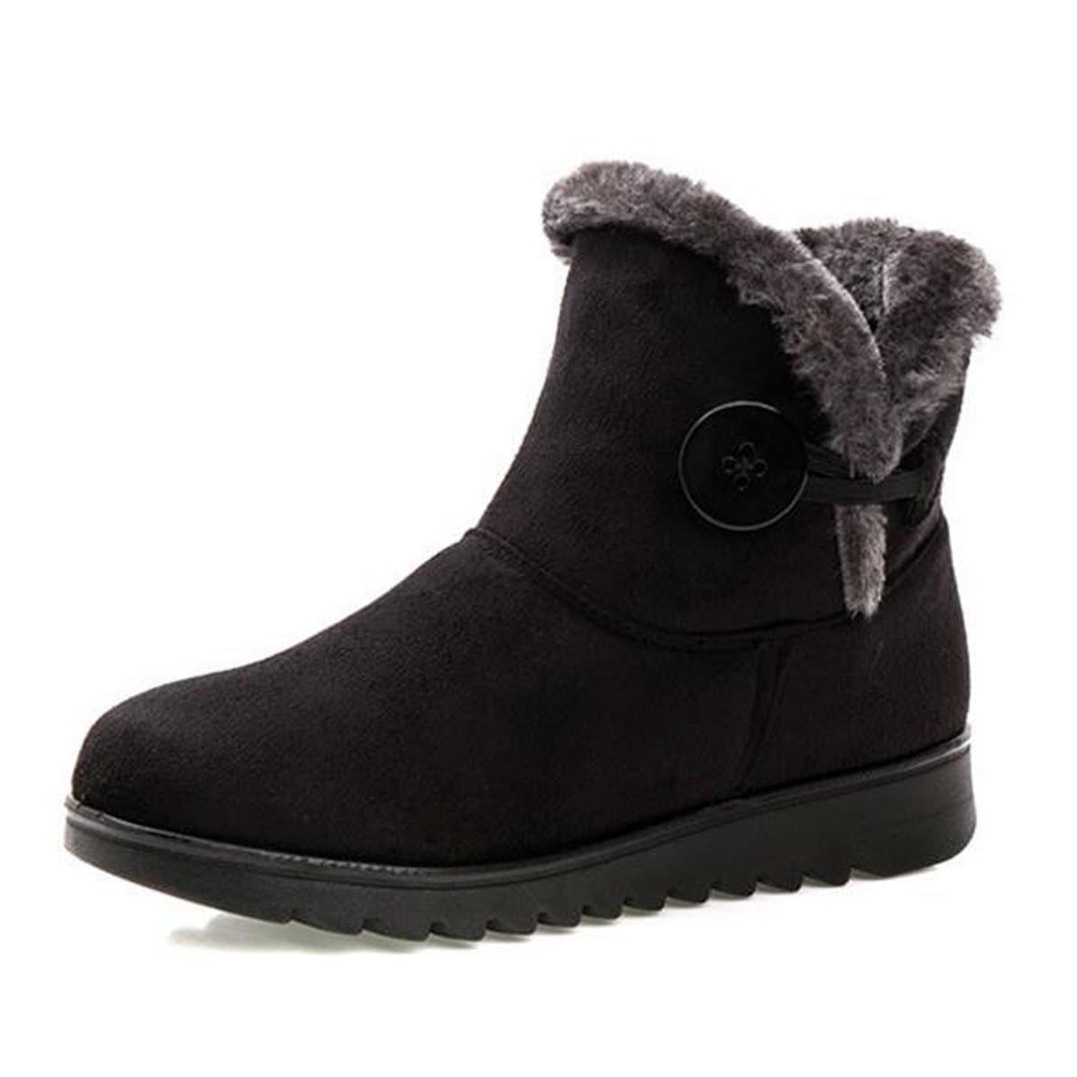 Fur Lined Womens Snow Boots Flock Winter Button Pull On Ankle Booties Shoes