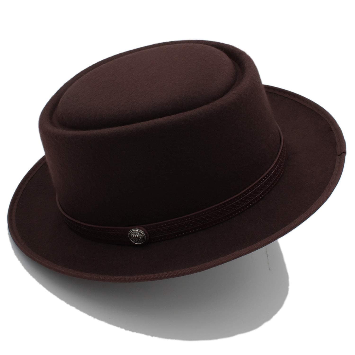 Women Men Wool Flat Fedora Hat Pork Pie Hat Gentleman Gambler Panama Trilby Hat with Fashion Belt