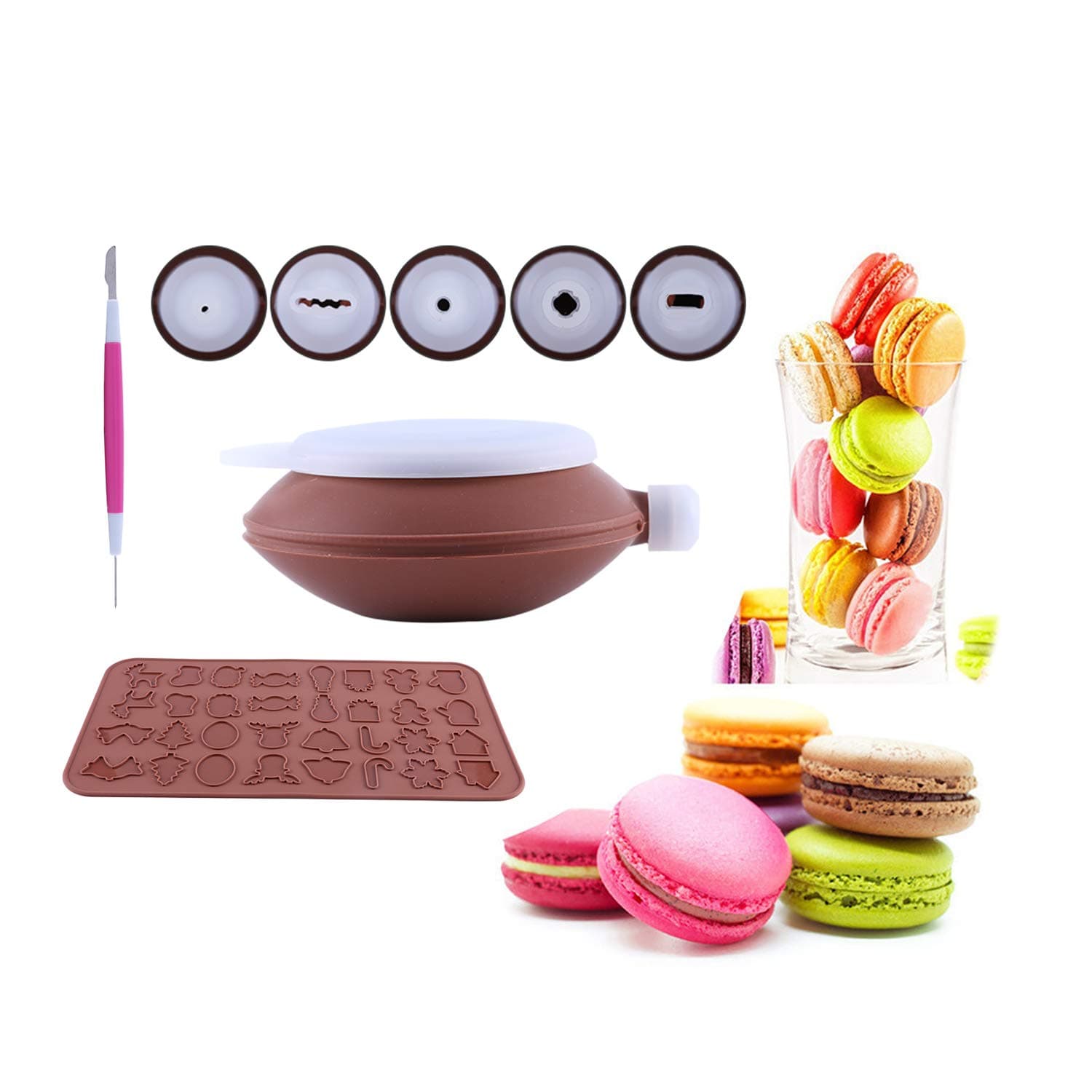Macaron Piping Pot and Tips with Silicone Baking Mat for Muffin Dessert Cake Chocolate Sauce