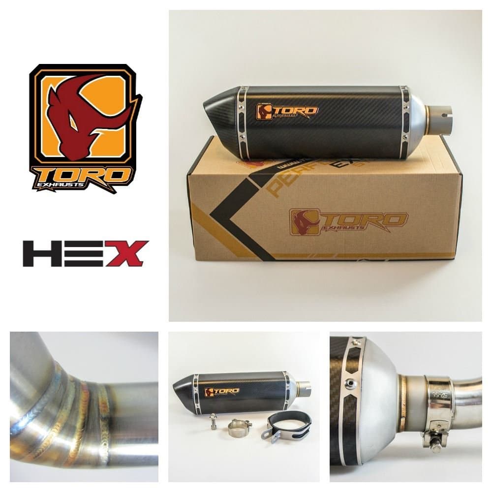 Toro Exhaust Link Pipe, w/ Matt Carbon Hex Silencer compatible with FZS600 Fazer 98-04