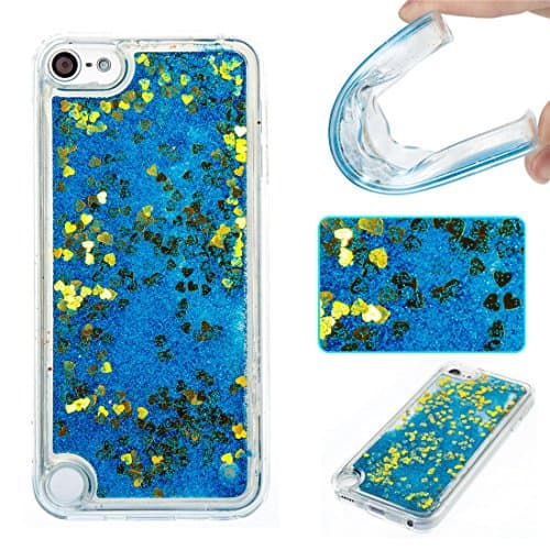 iPod Touch 6 Case, iPod Touch 5 Case, Love Sound Premium Flexible Soft TPU Case Flowing Liquid Floating Bling Glitter Sparkle Case Cover for Apple iPod Touch 5 6th Generation (Golden Love)