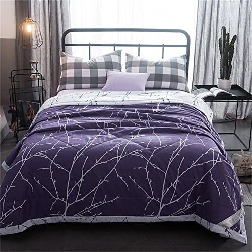 Purple Cotton Quilt Full/Queen by Mucalis Branch Pattern Design 1 Piece Quilted Comforter Bedding Reversible Coverlet Bedspread for All Season
