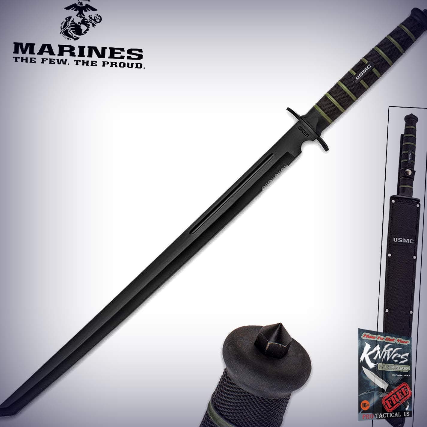 New Cool 28-Inch Usmc Combat Sword Machete Katana Samurai Blade W/Sheath for Home Camping Hunting Rescue + free Ebook by ProTactical"US