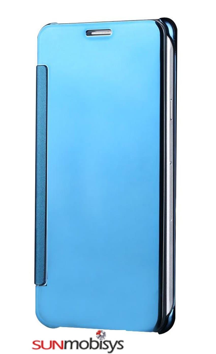 Sun Mobisys Mirror Clear View Flip Cover for Samsung Galaxy Note 4 (Electric Blue)