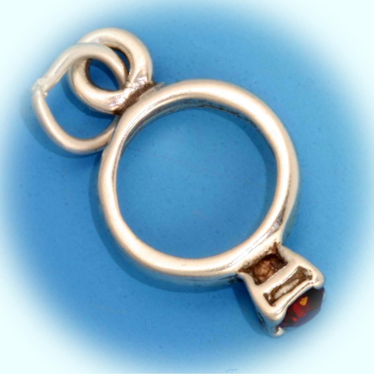 January Birthstone Ring with Garnet Red CZ .925 Solid Sterling Silver Charm Vintage Crafting Pendant Jewelry Making Supplies - DIY for Necklace Bracelet Accessories by CharmingSS