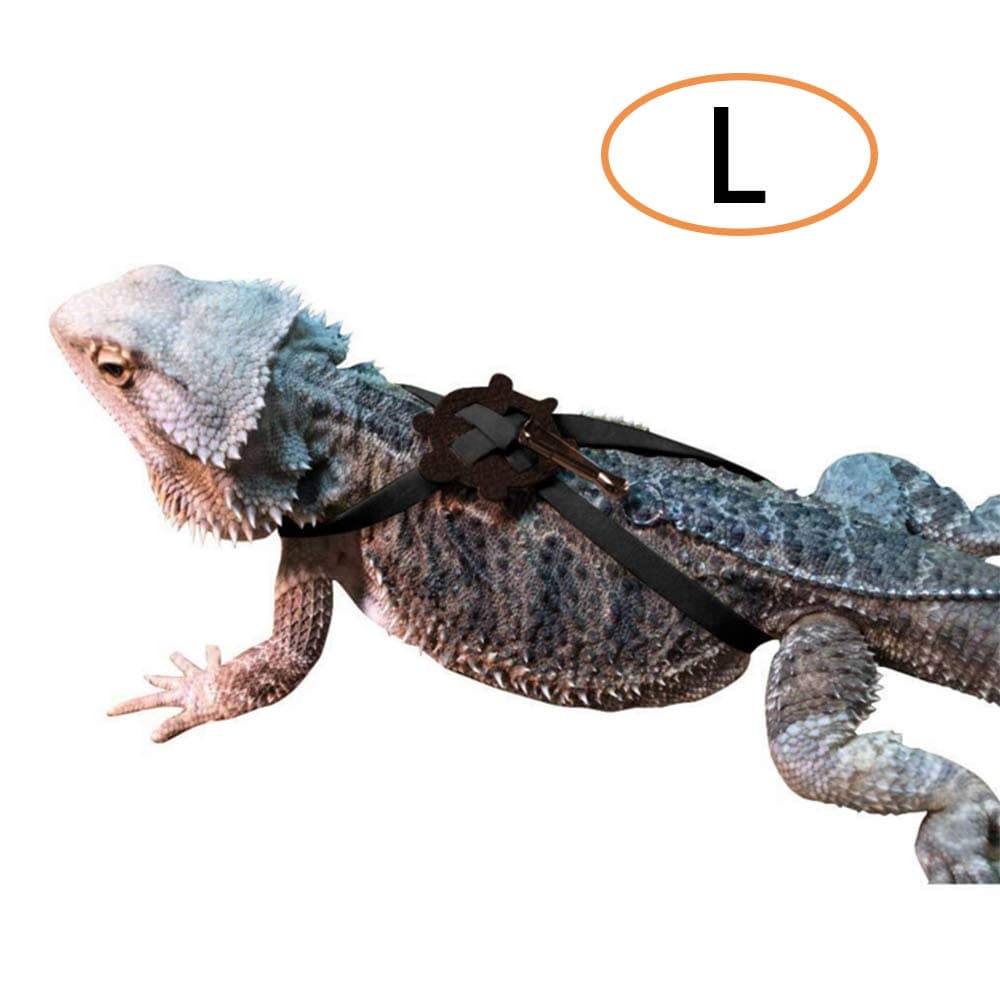 Bearded Dragons Adjustable Leash, Reptiles Harness for Lizard Geckos and Other Similar Pets, Light Soft Black (L)
