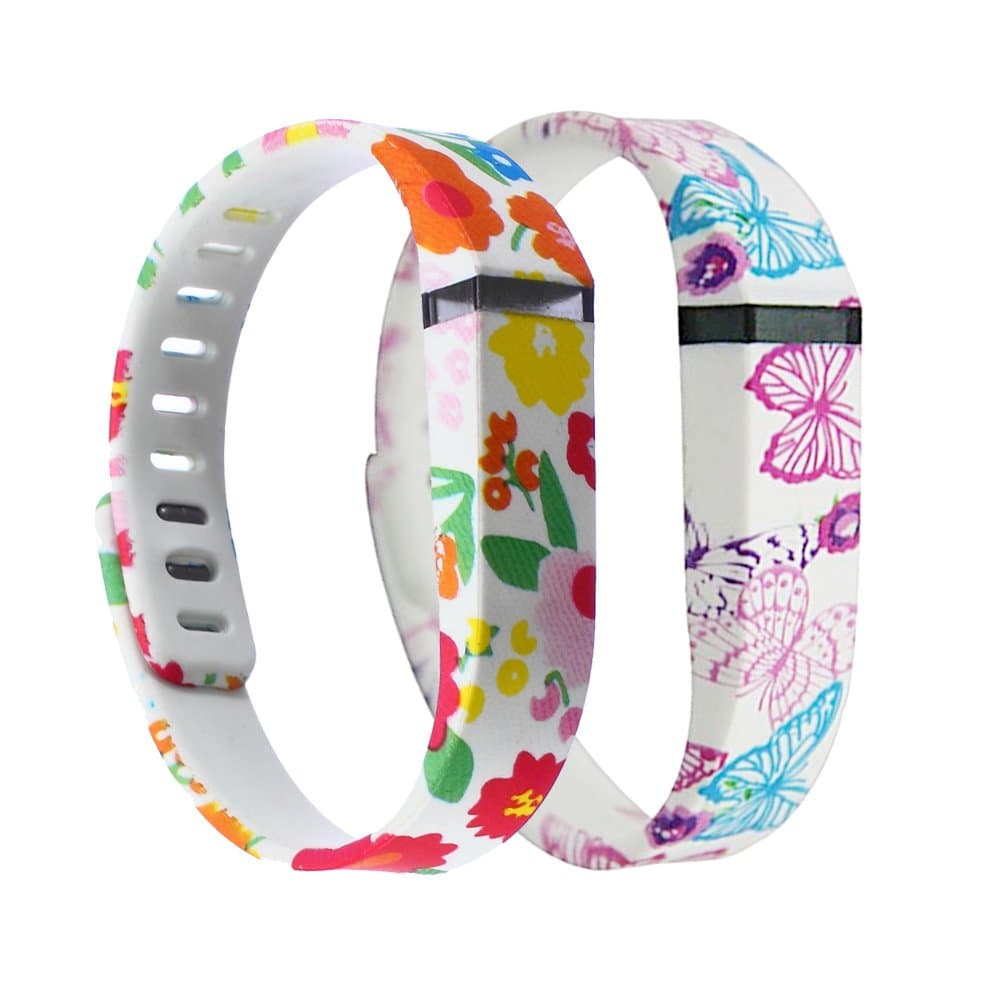 VENUSTEK Wristbands Replacement Band With Clasps for Fitbit FLEX Only/No tracker/Flowers&Butterflies (Small) Pack of 2