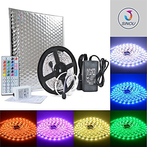 SINOU Led Strip Lights Kit SMD 5050 32.8 Ft (10M) 300leds RGB 30leds/m with 44 Keys IR Controller and Power Supply for Trucks Boats Kicthen Bedroom and Sitting Room