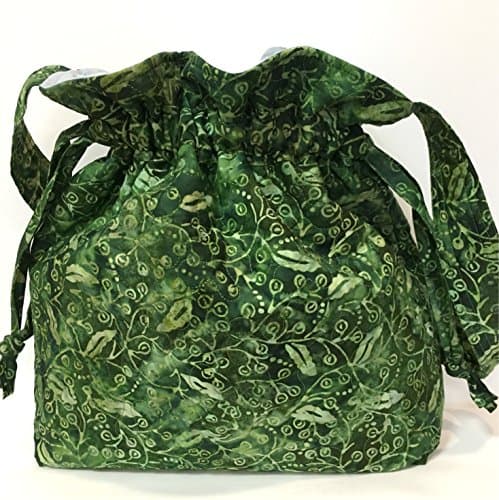Batiks Green Drawstring Bag Boho Hobo Style Quilted