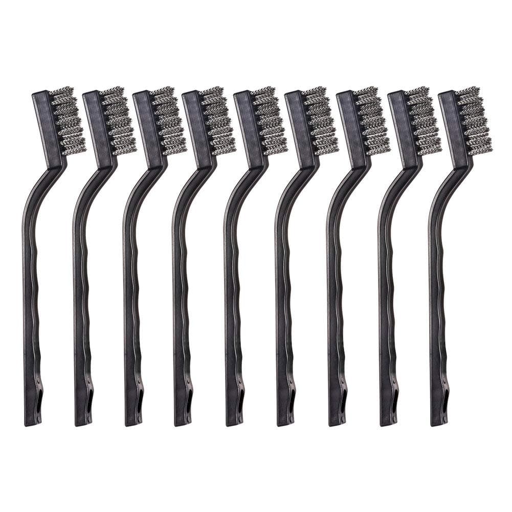 9PCS MINI Wire Brushes, Stainless Steel Brush Set, Curved Handle Scratch Brush for Automotive, Cleaning Welding Slag and Rust