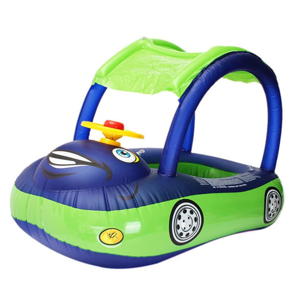Uleade Baby Swim Float Seat,Car Shaped Boat Pool Float Seat with Sunshade & Canopy for Kids Baby Child Toddler Infant