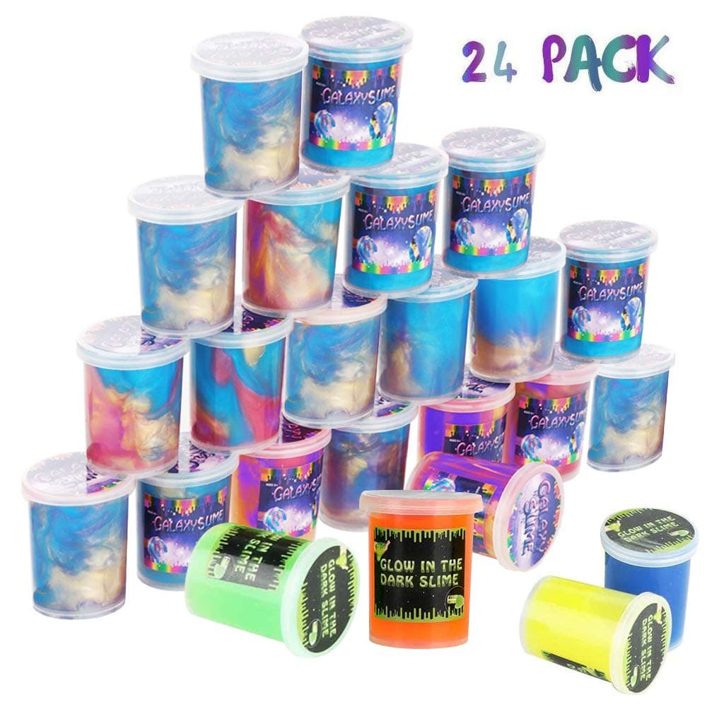 Happyforu 24Pack Marbled Color Slime Kit-12 Pack Uniocrn Galaxy slime-12 Pack Glow in The Dark Slime for Boys and Girls,Super Soft and Non-Sticky