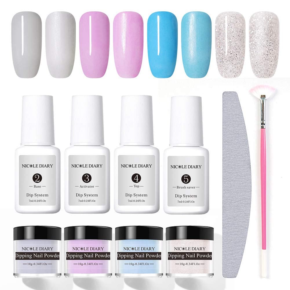 NICOLE DIARY Dipping System Set Acrylic Nail Powder Starter Kit Dip Nail System for French Manicure No UV/LED Needed Nail Art Essential Kit