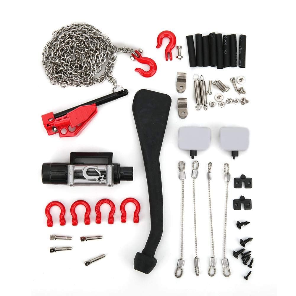 7pcs RC Car Decorative Tools, Exhaust Pipe Steel Wire Rope Rescue Hook Capstan Lamp Shade Anchor Chain Rope RC Car Decorative Tool Sets for 1/10 RC Car