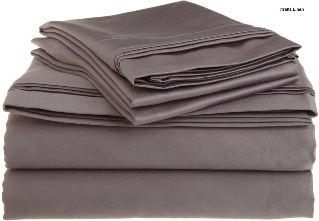 Crafts Linen Egyptian Cotton 500-Thread-Count Sateen 3 PCs Duvet Set ( 1 Duvet Cover Zipper Closer & 2 Pillow Case) UK King Dark Grey Solid