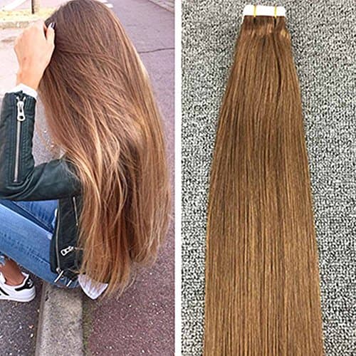 Komorebi 24inch 50Gram/Pack 2.5G per Piece 20pcs Glue in Hair Extensions Human Hair Real Human Brazilian Hair Color #6 Medium Brown Straight Tape in Hair Extensions