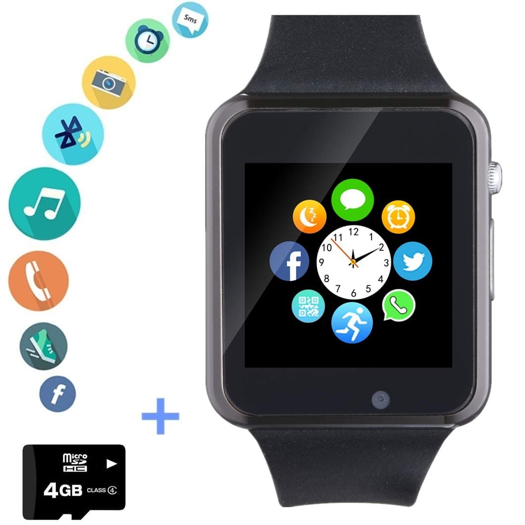 Smart Watch, Smartwatch Phone with SD Card Camera Pedometer Text Call Notification SIM Card Slot Music Player Compatible for Android Samsung Huawei and iPhone (Partial Functions) for Men Women Teens