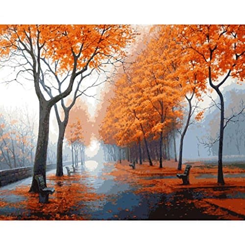 DIY Paint-by-Number Kit for Adults - Includes Brushes, Paints and Numbered Canvas - Framed/Frameless - 16'' x 20'' - Great for Kids and Adults - by Red Stapler (Framed Fall Blaze, 16 x 20)