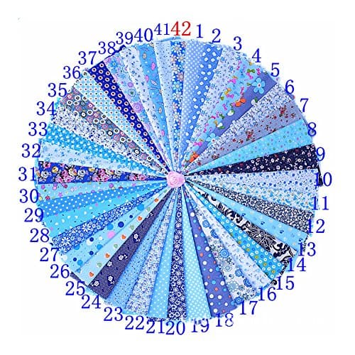 Yiuswoy 42pcs Cotton Craft Fabric Bundle Sewing Artcraft Stripe Dot Flowers Fat Quarter Patchwork Squares of 20*30cm ( Appox 7.9" x 11.8") - Light Blue