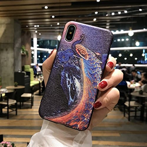 iPhone X Case Unique 3D Peacock Emboss Design Ultra Thin Luxury TPU Back Case Cover 5.8 inches Flexible Soft Shell Skin for Apple iPhone X iPhone 10, Style 1