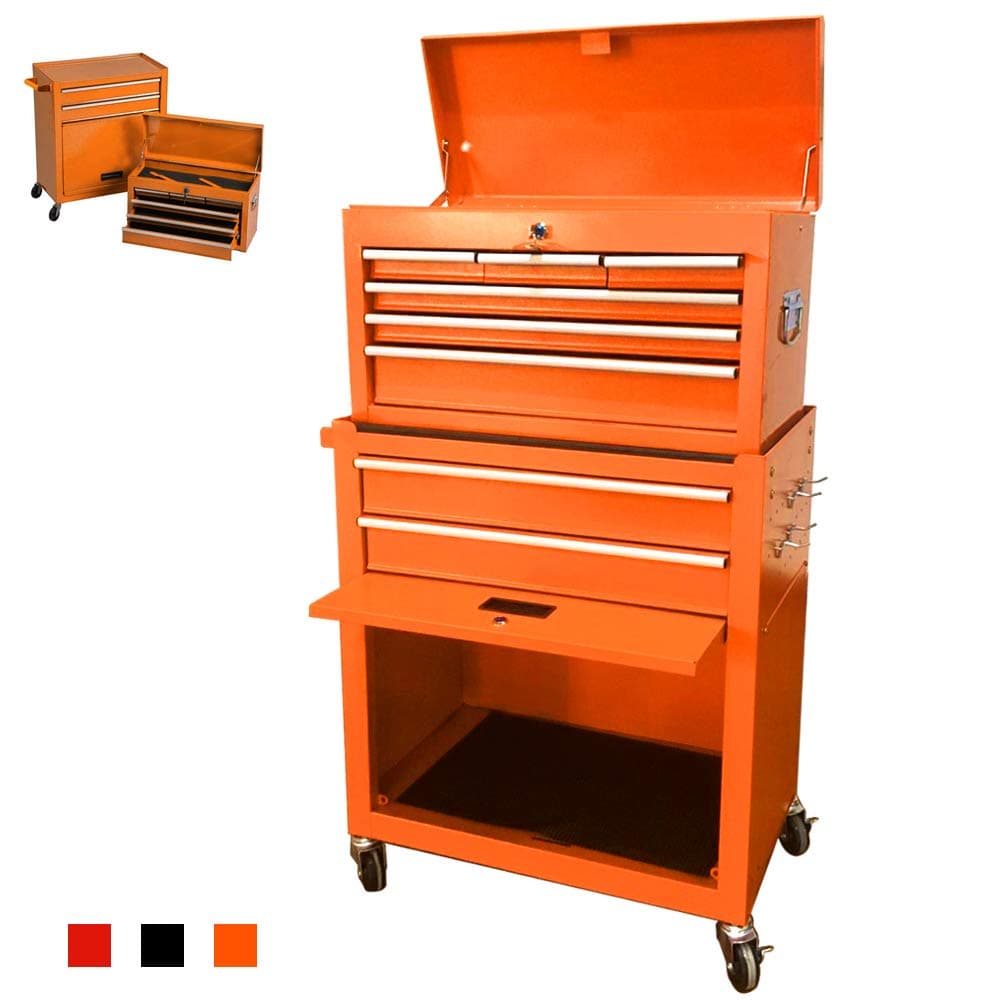 High Capacity 8-Drawer Tool Chest with Sliding Drawers,Removable 4-wheel Rolling Tool Box, Tool Storage Cabinet, Sliding Metal Organizer, Mobile Lockable Toolbox (Orange)