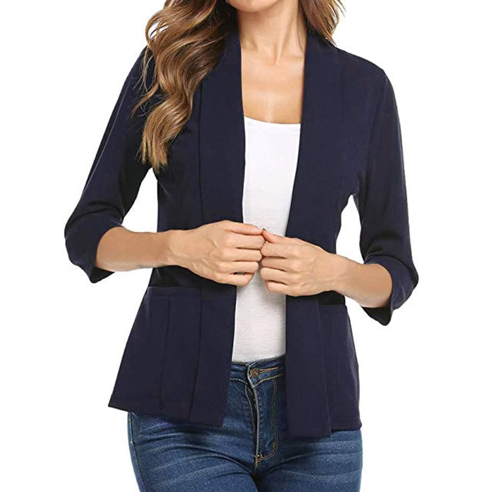 UONQD Women Mini Suit 3/4 Sleeve Open Front Work Office Blazer Jacket Cardigan