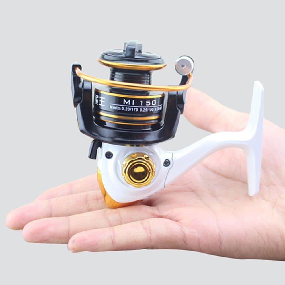 CxIACom Mini Gear Ratio 4.8:1 10BB Folding Arm Spinning Reel Rock & Lure Fishing Tackle - Black + White