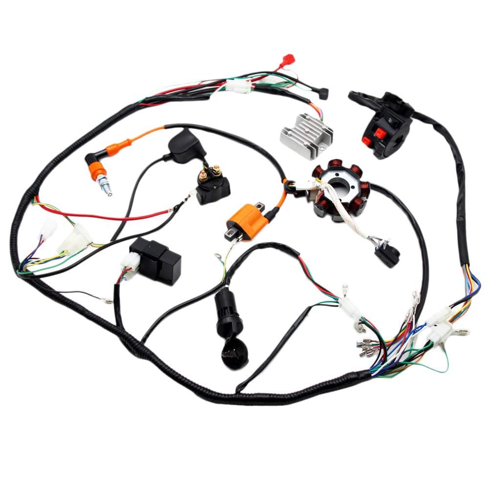 Tiamu Complete Electrics Wiring Harness Stator Coil CDI Solenoid Relay for 4 Wheelers Stroke ATV 50Cc 70Cc 110Cc 125Cc