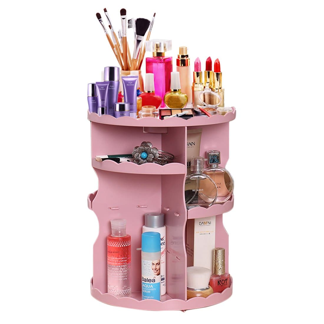 Big Little Goods 360-Degree Rotating Makeup Organizer Adjustable Cosmetic Storage Pink