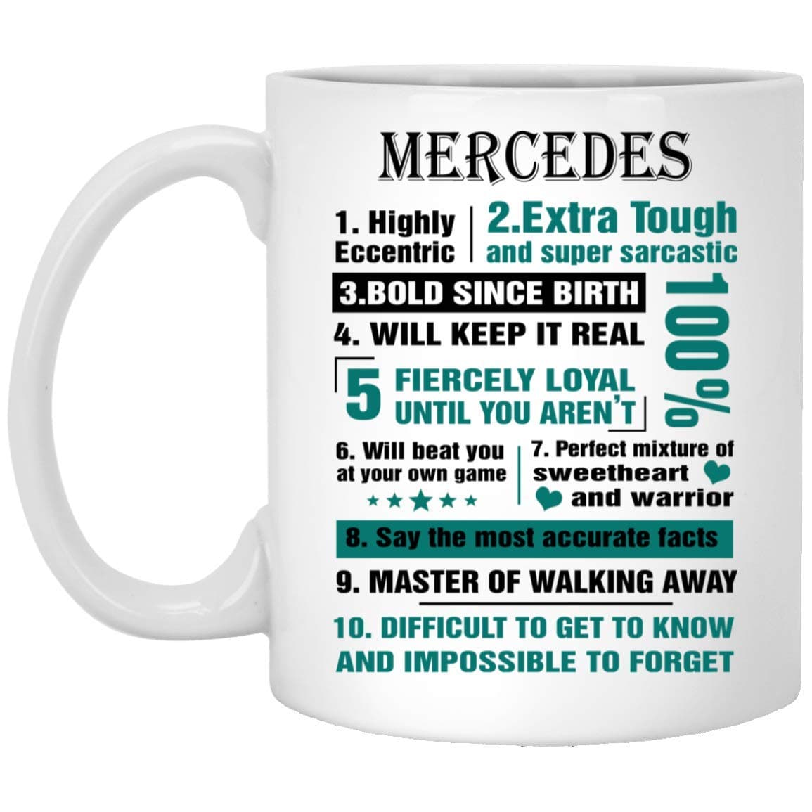 Custom Mugs With Text For Him, Her MERCEDES Highly Eccentric 10 Facts - Customized Coffee Tea Mugs For Him, Her On Christmas - White Ceramic 11 Oz