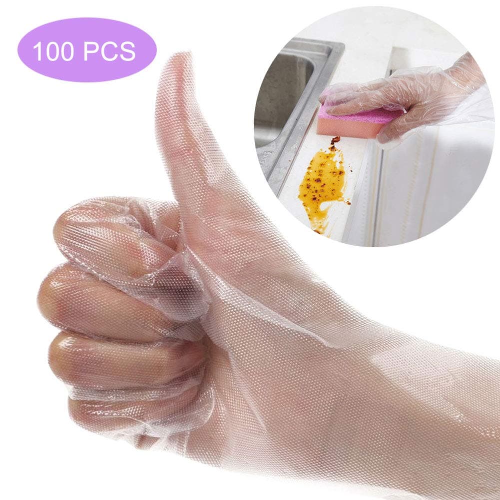 100 PCS Disposable Gloves, Thickened Vinyl Gloves Disposable Medium, Universal Transparent Plastic Hand Gloves for Kitchen Cleaning, Safety Protection (Avoid Touching), Food, Bathroom, Hairdressing