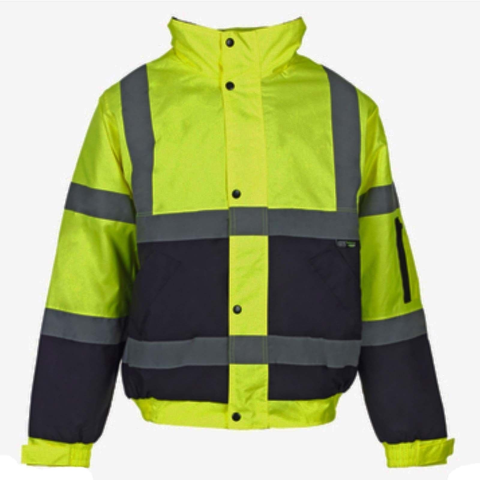 Kapton Hi Viz High Vis Visibility Bomber Jacket Work Coat Security Jacket Waterproof (4XL, Yellow/Navy)