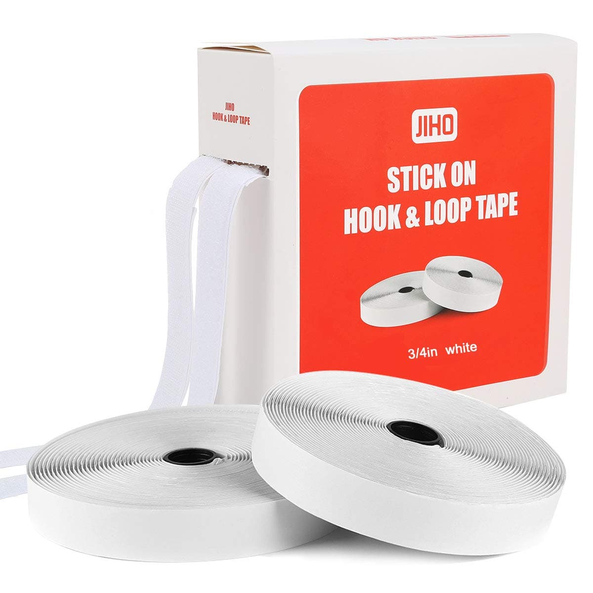 Self Adhesive Hook and Loop Tape roll Sticky Back Strip Adhesive Backed Fabric Fastener Mounting Tape for Picture and Tools Hanging Pedal Board Fastening by JIHO (3/4INCH, White)