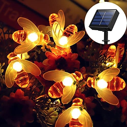 Solar Powered String Lights, Honeybee 30LED Lights, 21FT 8 Modes Starry Lights, Waterproof Fairy Decorative Lights for Outdoor, Wedding, Homes, Gardens, Patio, Party