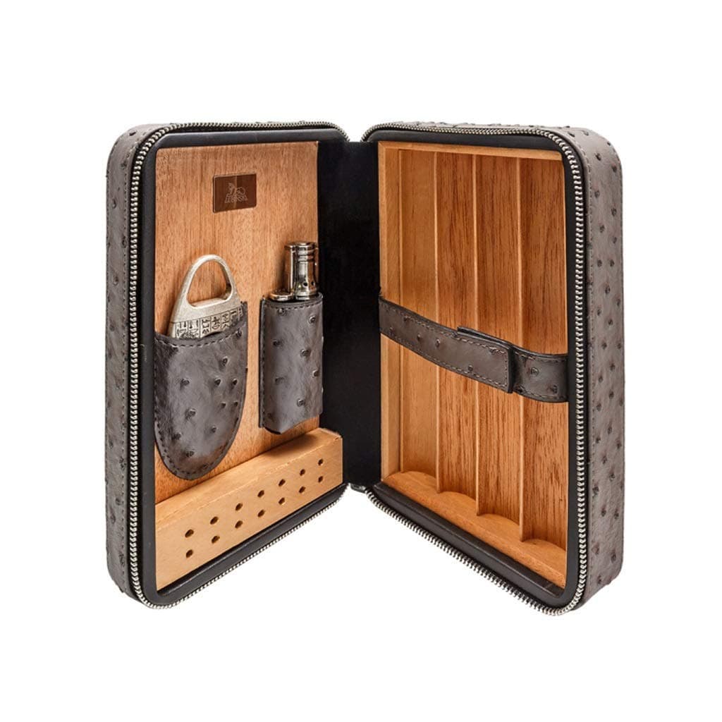 Smoking Set/Cigar Humidors Set Men's Gift Box Cigarette case with Cigar Cutter and humidifier Cedar Wood Lined Leather Surface 4 Sticks Travel Portable Cigar Humidors Multi-Color Optional