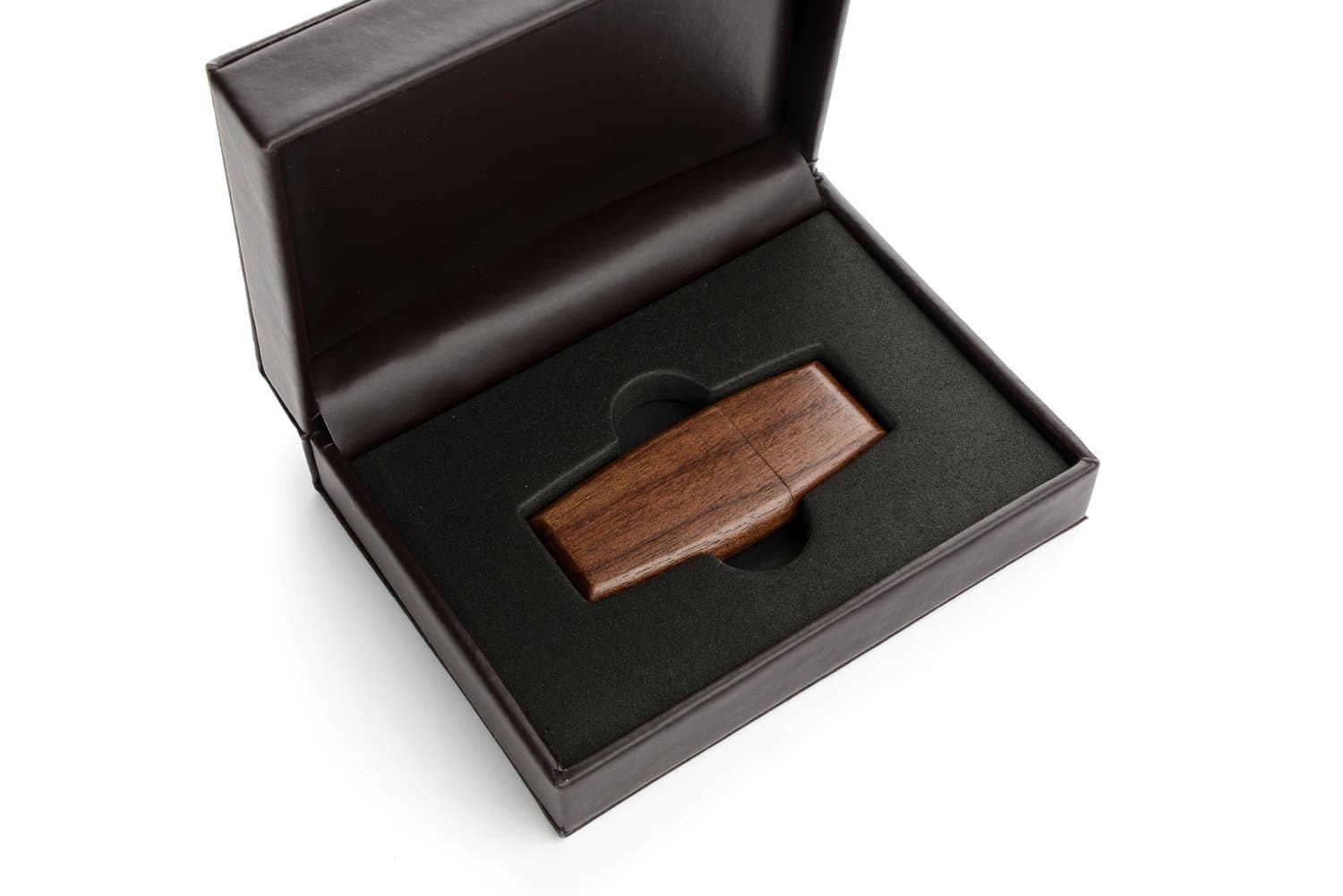 SameDayFlash 16GB Walnut USB 2.0 Flash Drive - Magnetic Cap - Wildwood Body - Packaged in a Elegant PU Black Leather Box
