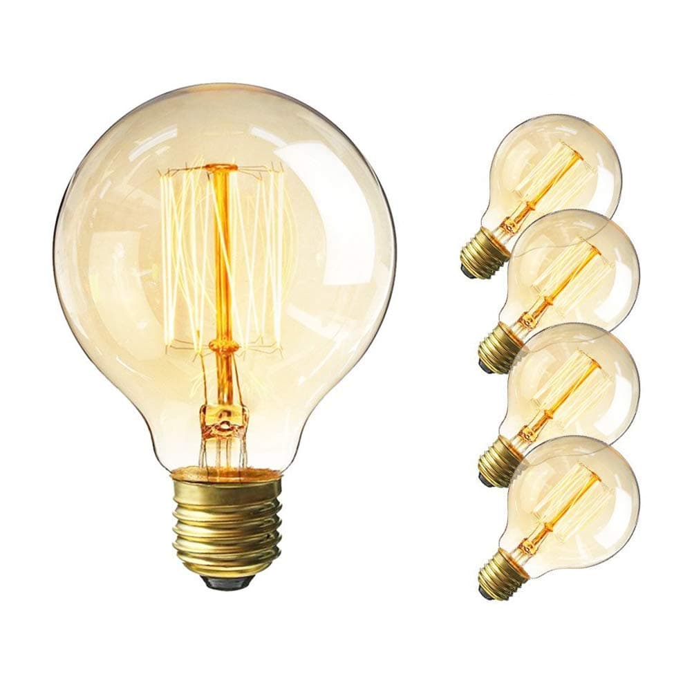 LAKES Vintage Edison Bulb, 60W Retro Incandescent Light Bulb E26 Medium Screw Base, G25 / G80 Classic Amber Glass Incandescent Filament Lamp,360 Degre Beam Angle, 4 Pack