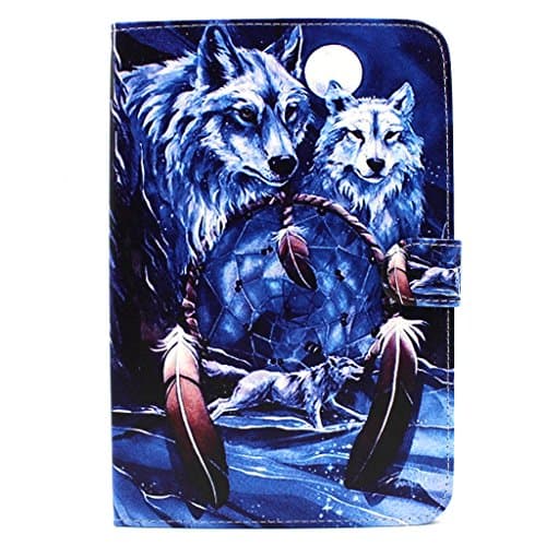 Camiter Wolf Design Premium PU Leather Folio Stand Protective Skin Wallet Case for Apple iPad Mini 4 (2015 edition) 7.9 inch(Automatic Wake/Sleep Feature)