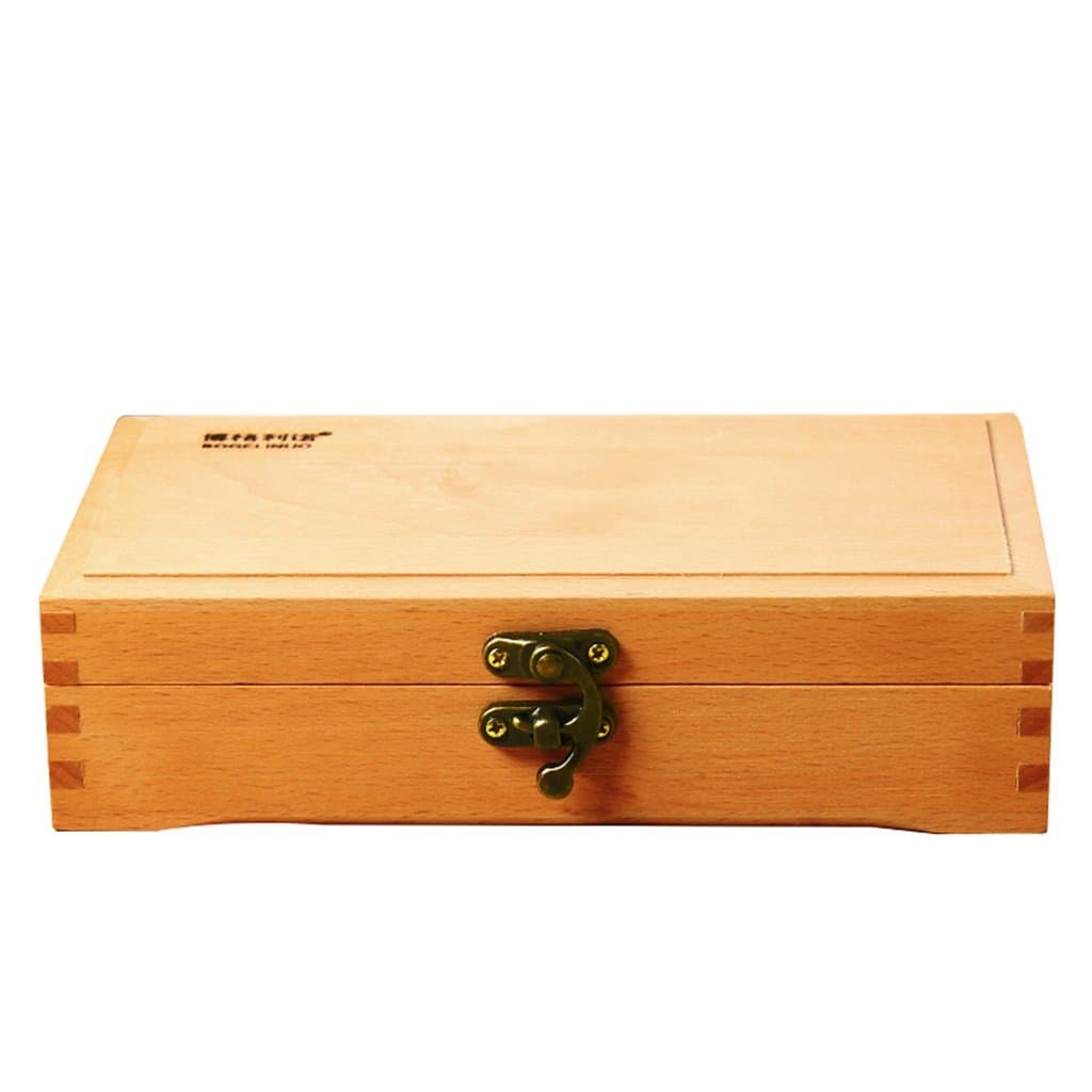 DELLT- Red Beech Square Stationery Box Solid Wood Pencil Case / Large Capacity Stationery Box Art Supplies Storage Box