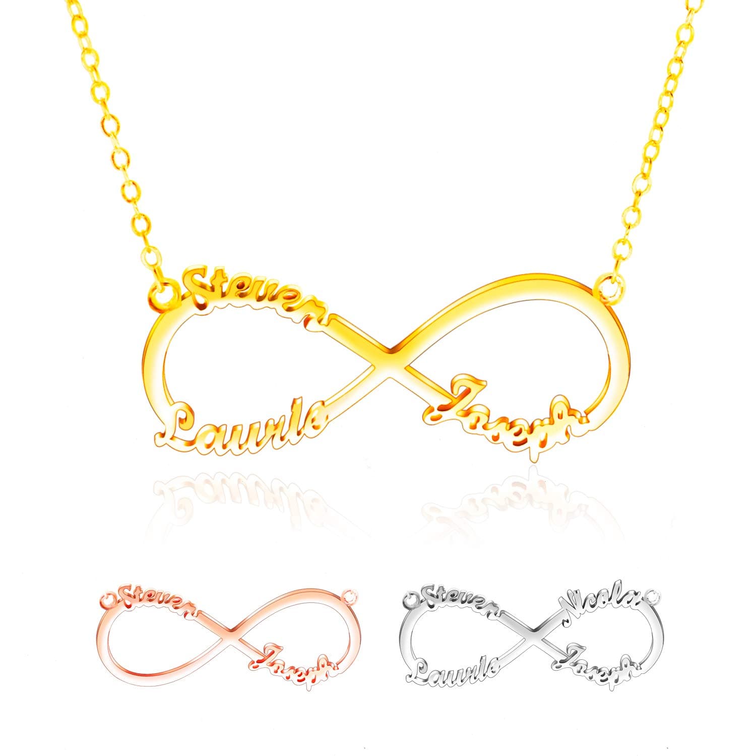 Amlion Personalised Necklaces -925 Custom Infinity Necklace- 2,3,4 Name Necklace for Women, Friendship Necklace - Personalised Gift