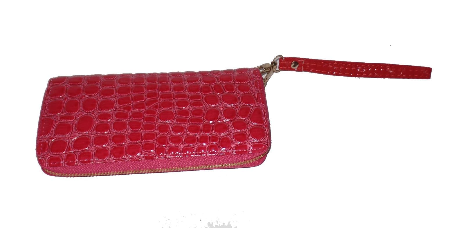 Soft Purse Case Long Organizer Wallet Zippered Around Clutch Card Holder with Wristlet Strap (Faux Alligator Skin - Pink - 13838-PK)